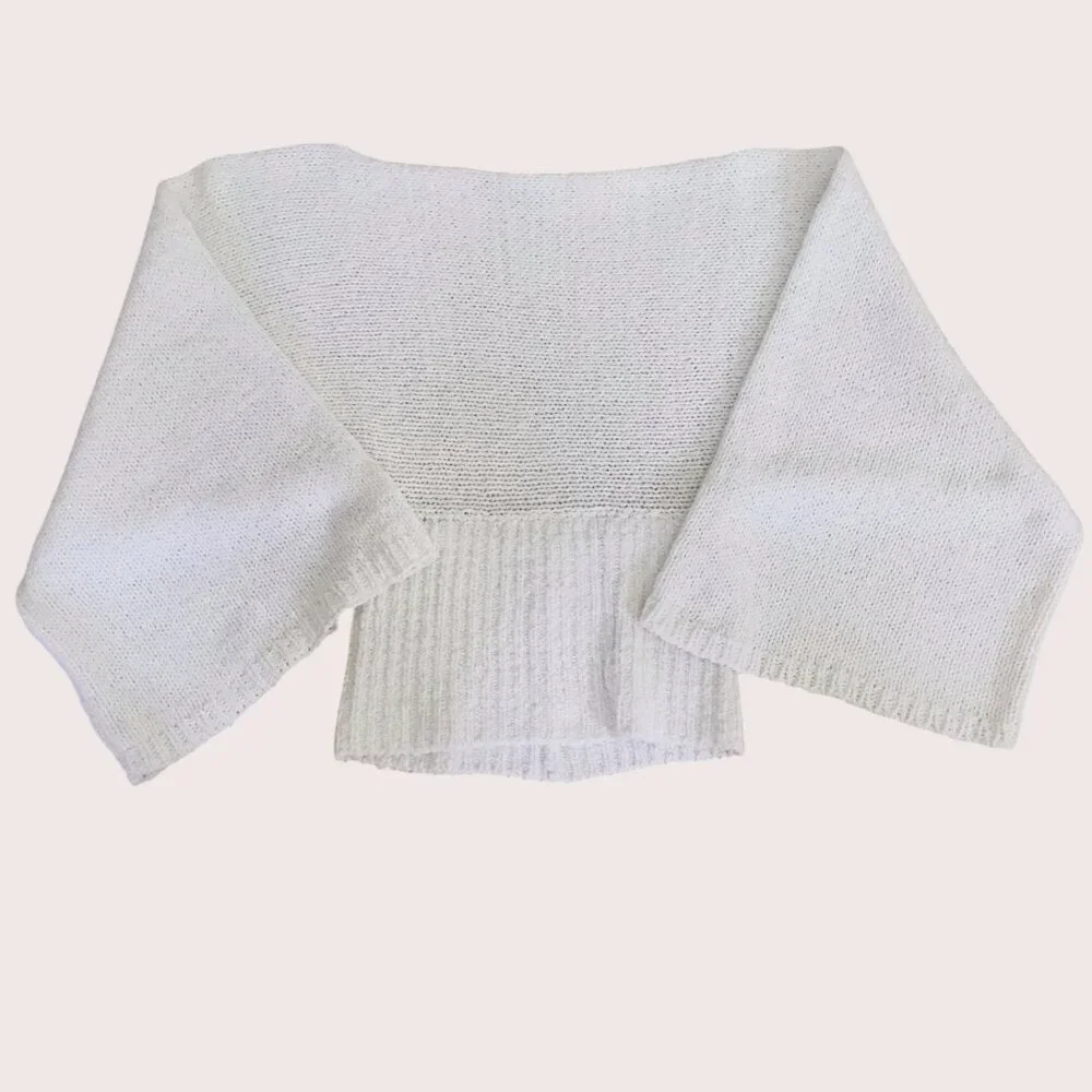MARISA MINICUCCI White Boat Neck Bell Sleeve Minimalist Italian Knit Top M - Picture 1 of 8